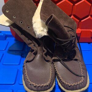 HANDCRAFTED LAURENTIAN CHIEF LEATHER SHEEPSKIN LINED BOOTS SIZE 10